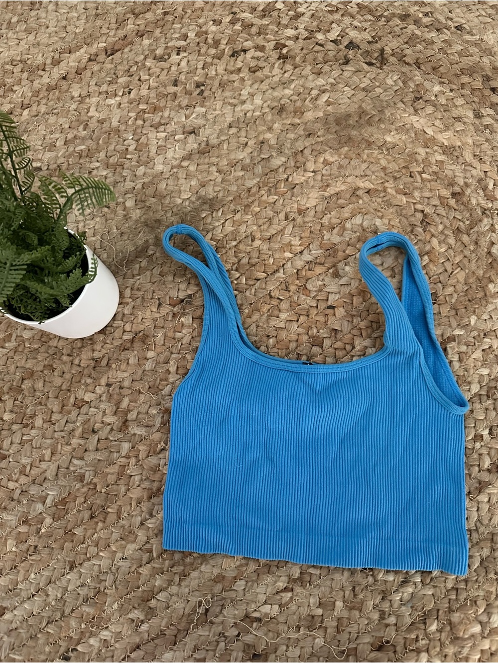 Zara Bright Blue Ribbed Crop Tank